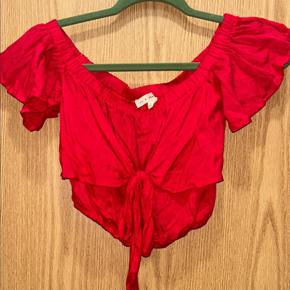 La Hearts Vibrant Red Tie-Front Blouse